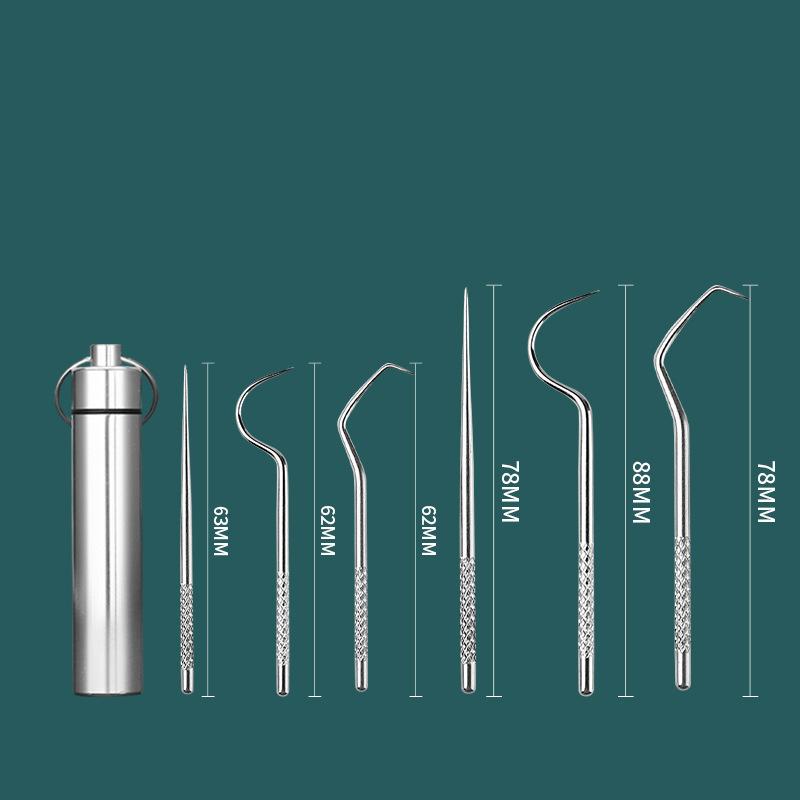 Portable Reusable Stainless Steel Toothpicks & Floss Set + Aluminum Alloy Barrel