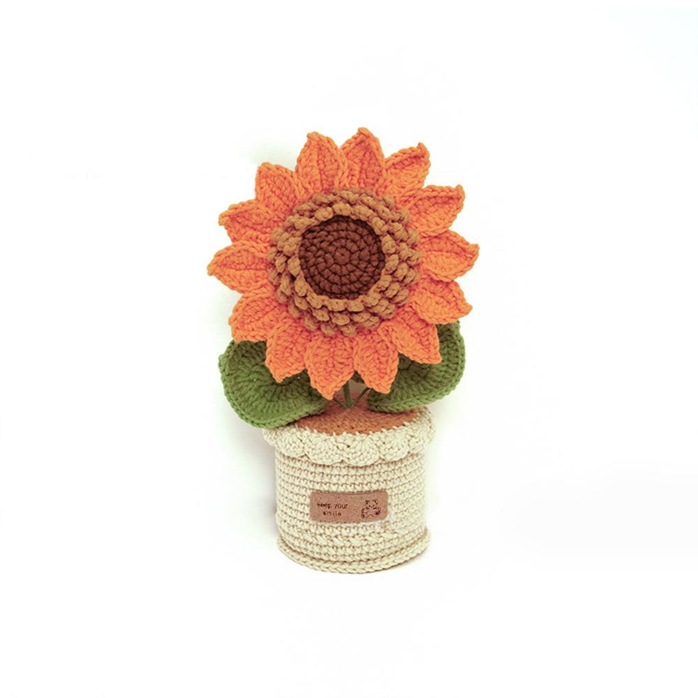 New Handmade Crocheted Yarn Bouquet High-end Potted Sunflower Potted Simulation Flower Ornament Gift