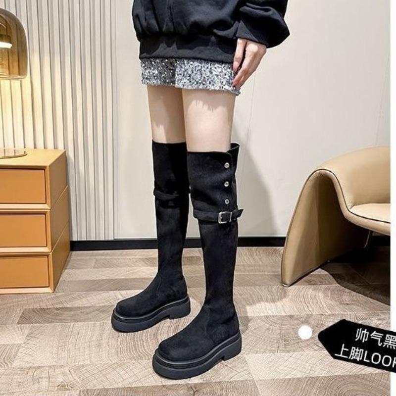 Knee Folded Long Tube Two Wear Thick Heel Boots Children Autumn and Winter New Thick-soled Thin Boots Knight Boots Women