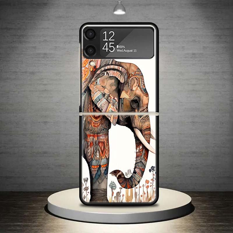 Elephant Mandala Aztec Phone Case For Samsung Galaxy Z Flip 7 6 5 4 3 5G Shockproof Cover Z Flip7 Flip6 ZFlip5 Flip3 Flip4 Luxur