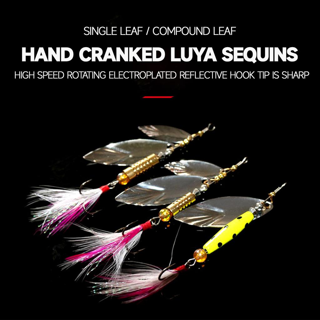 Double Blade Metal Fishing Lure Spoons for Saltwater Bass Trout Salmon with Reflective Feathers