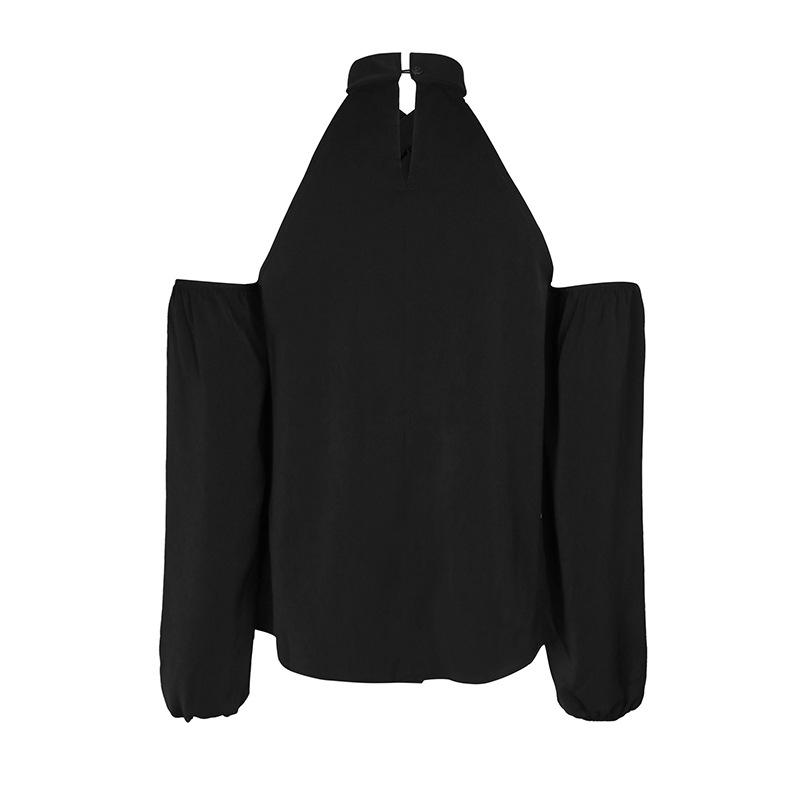 Vår og høst kvinners bluse ensfarget stroppeløs sexy langermet bluse topp