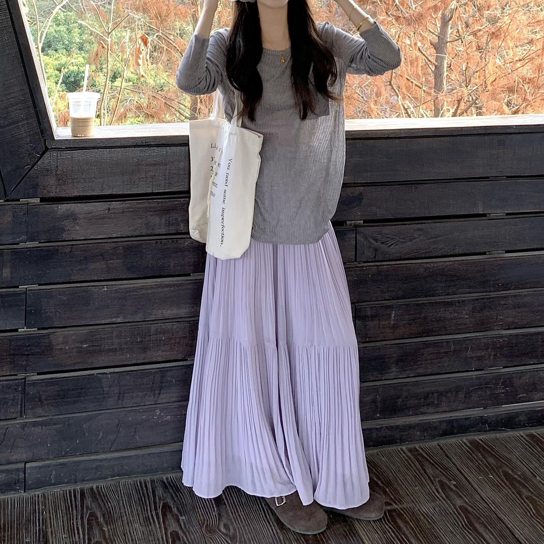 

Women s Korean-Style Purple A-Line High-Waisted Mid-Length Cake Skirt for Autumn XS фиолетовый