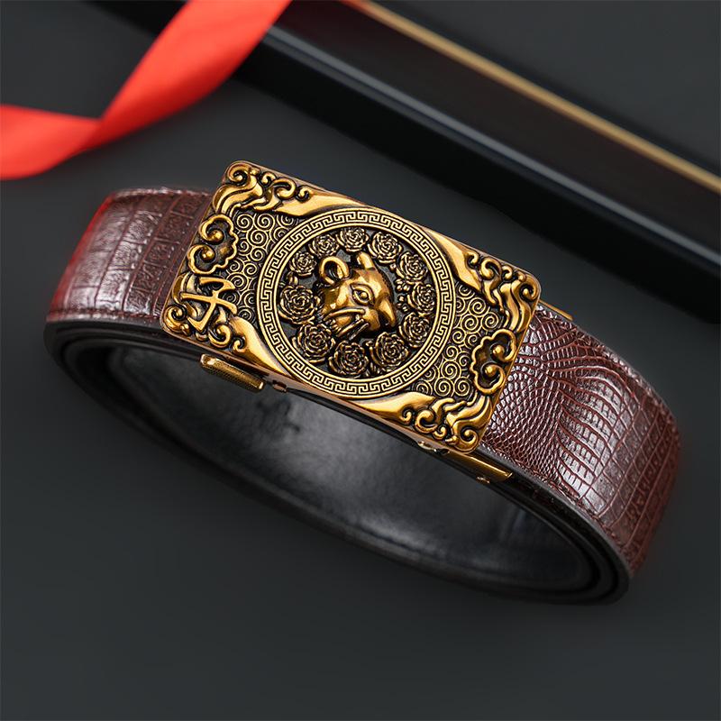Ceinture automatique pour homme Zodiaque, style Guochao personnalisé rétro polyvalent pour personnes d'âge moyen et jeunes