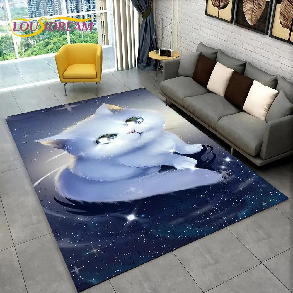 3D Cartoon Cute Cat Area Rug Large,Carpet Rug for Living Room Bedroom Sofa Doormat Kitchen Decoration,Child Non-slip Floor Mat
