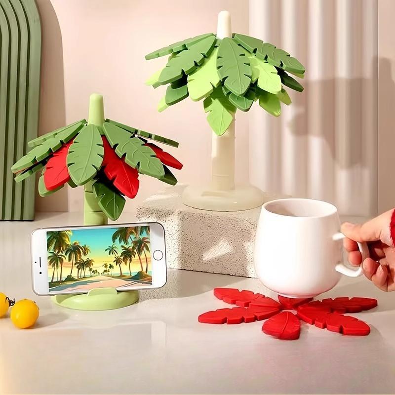 Creative Tree Coasters  for Hot Dishes Heat-Resistant Tree Shape Trivet Set Silicone Mats For Dining Counter Dish Cookware Table