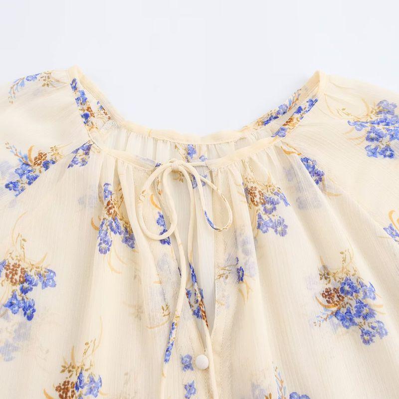 Kaslead New Arrival Women's Fashion Style Fashion Minimalist Flower Print Translucent Shirt 2587056