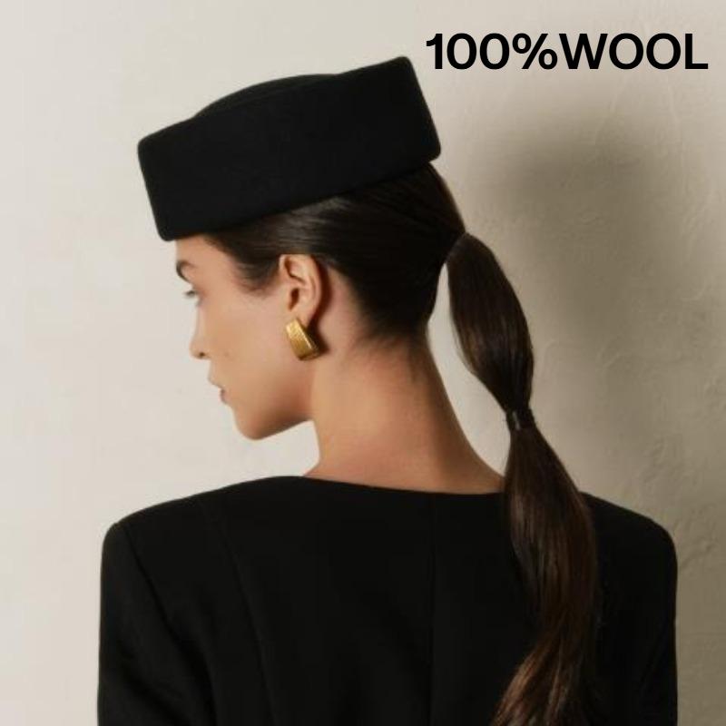 Women 100%  Wool Felt Berets Vintage Hard Concave Top Fedoras Hats Wedding Fascinator Hats Cocktail Party Bridal Pillbox Cap