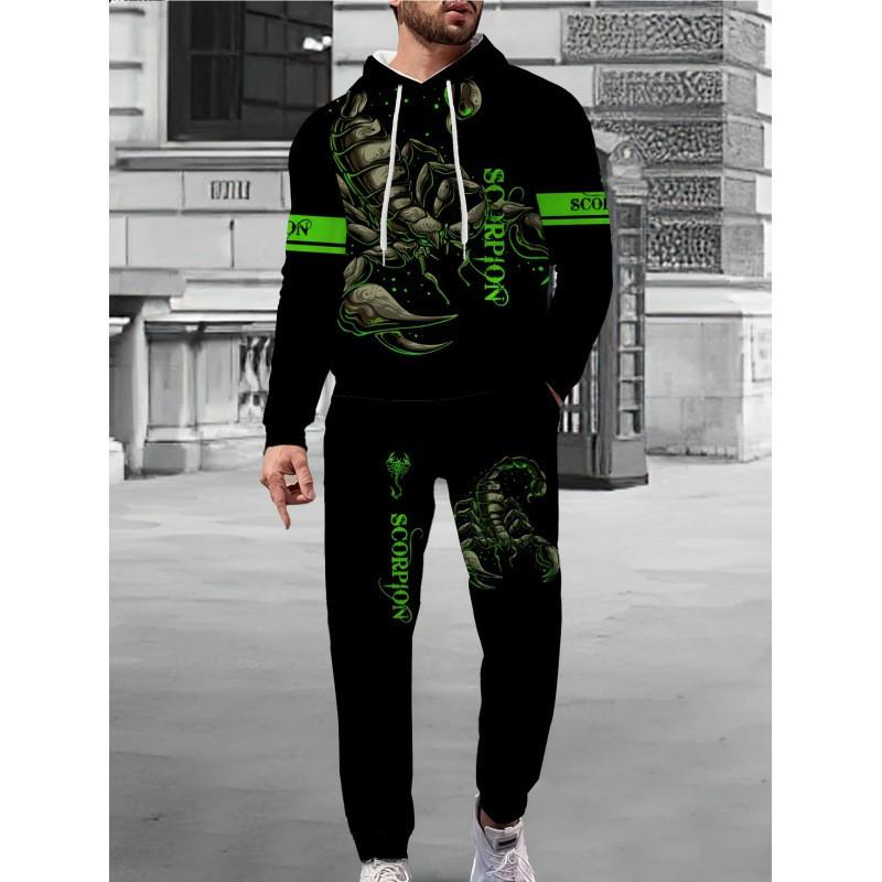 Fashion Skull 3D Print Hoodie Sweatpants Set Men