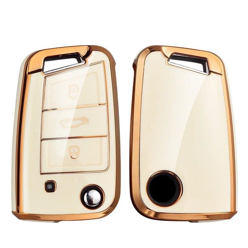 Gold Edge Car Key Case Full Cover Fob pro VW Volkswagen Golf 7 MK7 Tiguan MK2 pro SEAT Ateca Leon FR 2 Ibiza pro Škoda Octavia
