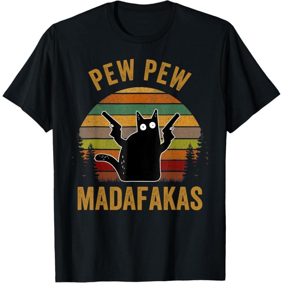 

Qiyigs Pew Madafakas Pew Guns Funny Black Cat Retro Vintage T-Shirt XXXXXL різнокольоровий