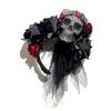 Halloween Rose Skull Headband Red Flower Crown Hair Bands Gothic Floral Leaf Veils Hair Hoops Headpieces Party Dress Up Headgear
