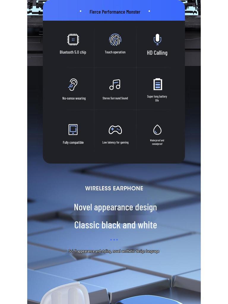 Wireless Bluetooth Gaming Earbuds: Noise-Cancelling, Low Latency, Ideal for Running, Sports, Calls, and E-sports.