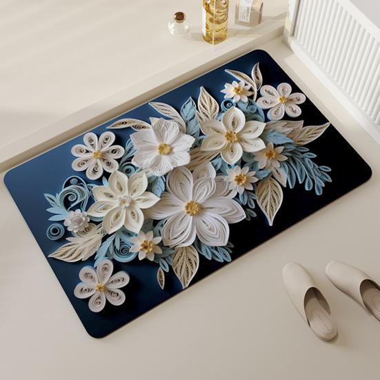 Podložka na podlahu 3D Koberec Optická iluze Květinová koupelnová předložka s dvojitým protiskluzovým designem Rychleschnoucí Snadno se čistí Koupelnová předložka