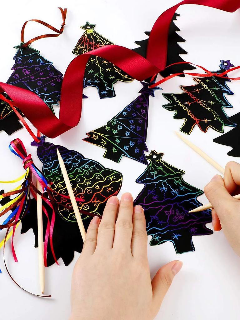 Two Christmas tree snowman Christmas tree scratch paper, suitable for Christmas to children's creative small bookmarks, both DIY