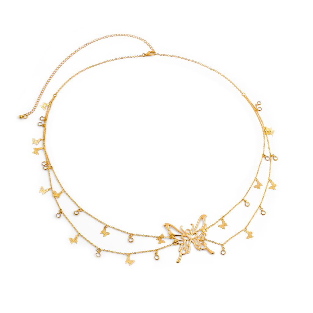 Ingemark Boho Sexy Hohl Schmetterling Taille Bauchgürtel Kette für Frauen Sommer Bikini Kristall Quaste Anhänger Glied Körper Schmuck Geschenk