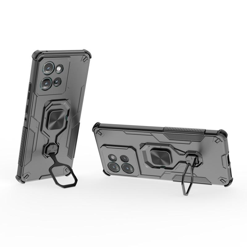 For Motorola Edge 50 5G Phone Case WANLONFENG PC TPU Back Cover Kickstand with Tempered Glass