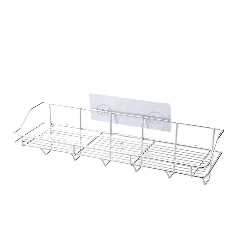 Spice Rack Organizer Large Capacity Stainless Steel Rack Space Saving Bathroom Shelf Wall Mounted with Hooks Rectangular
