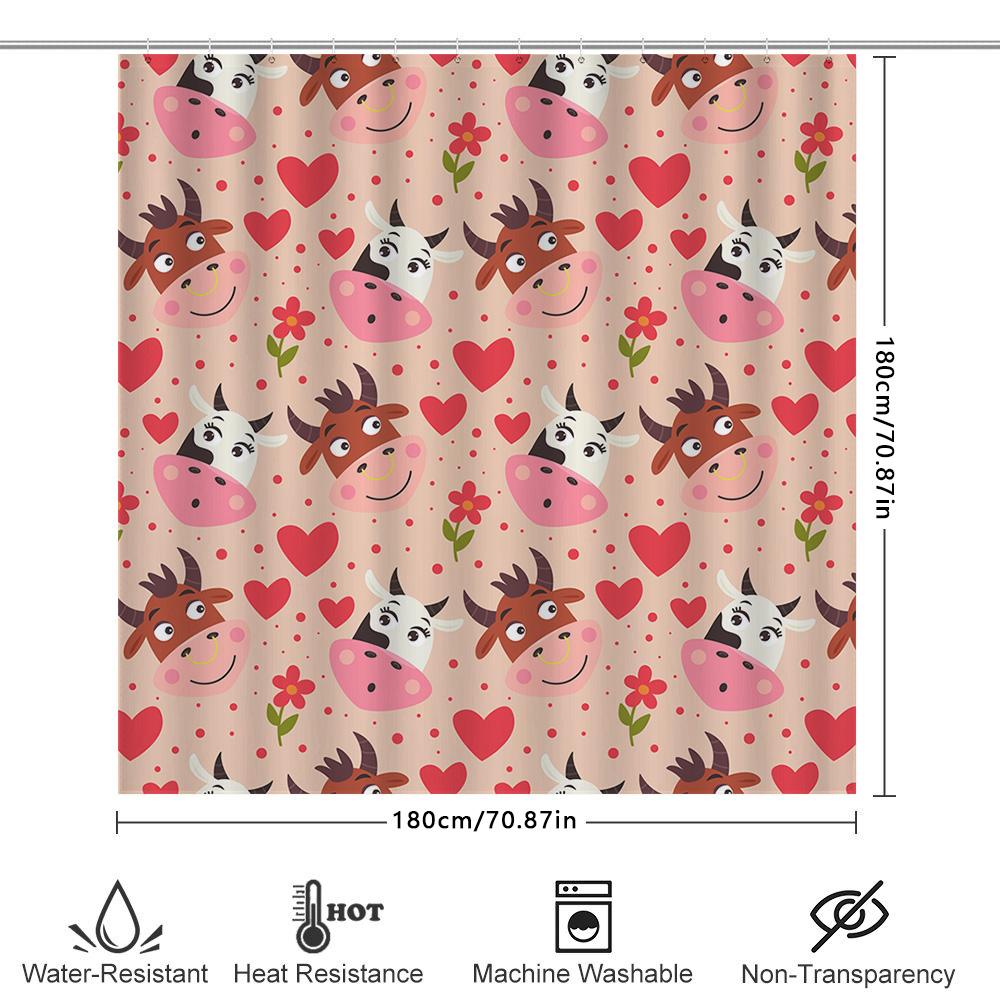 Adorable Pink Hearts Cow Print Shower Curtain For Bathroom Decor Home Decoration Gift Idea