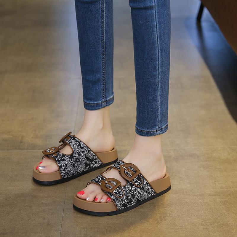 Belt buckle slippers girls summer retro outer wear thick-soled beach slippers national style comfortable casual breathable sandals