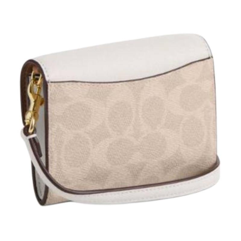 Coach Envelop 12 Logo patchwork design Signature gecoat canvas Portemonnee crossbody schoudertas Mini Dames wit met kaki