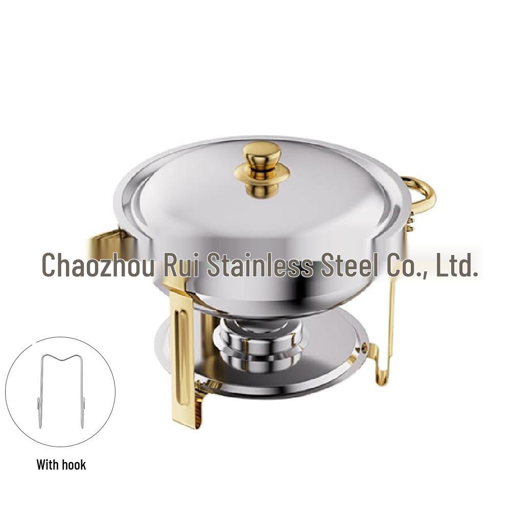Small Round Stainless Steel Buffet Stove - Gold Alcohol Heater for Hotels and Restaurants