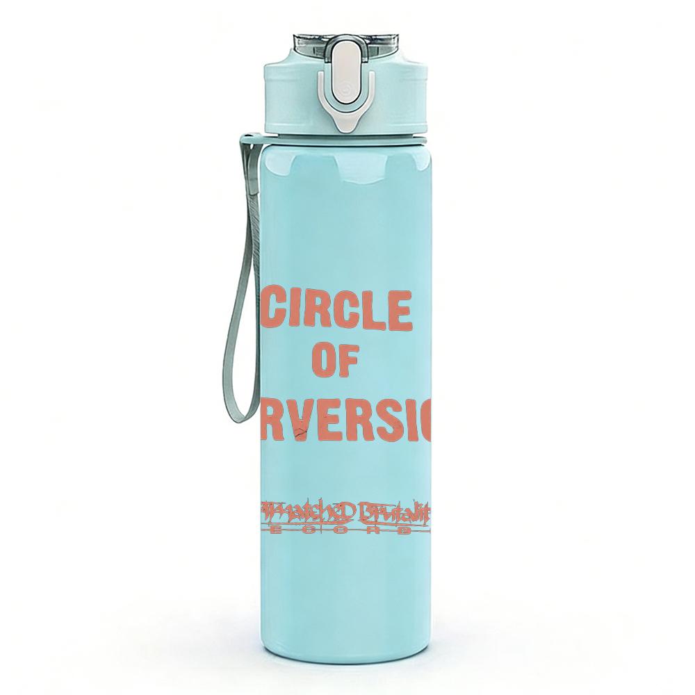 1PC Circle of perversion band text print 750ml colorful plastic sports water bottle leakproof pop lid with straw for outdoor office home use