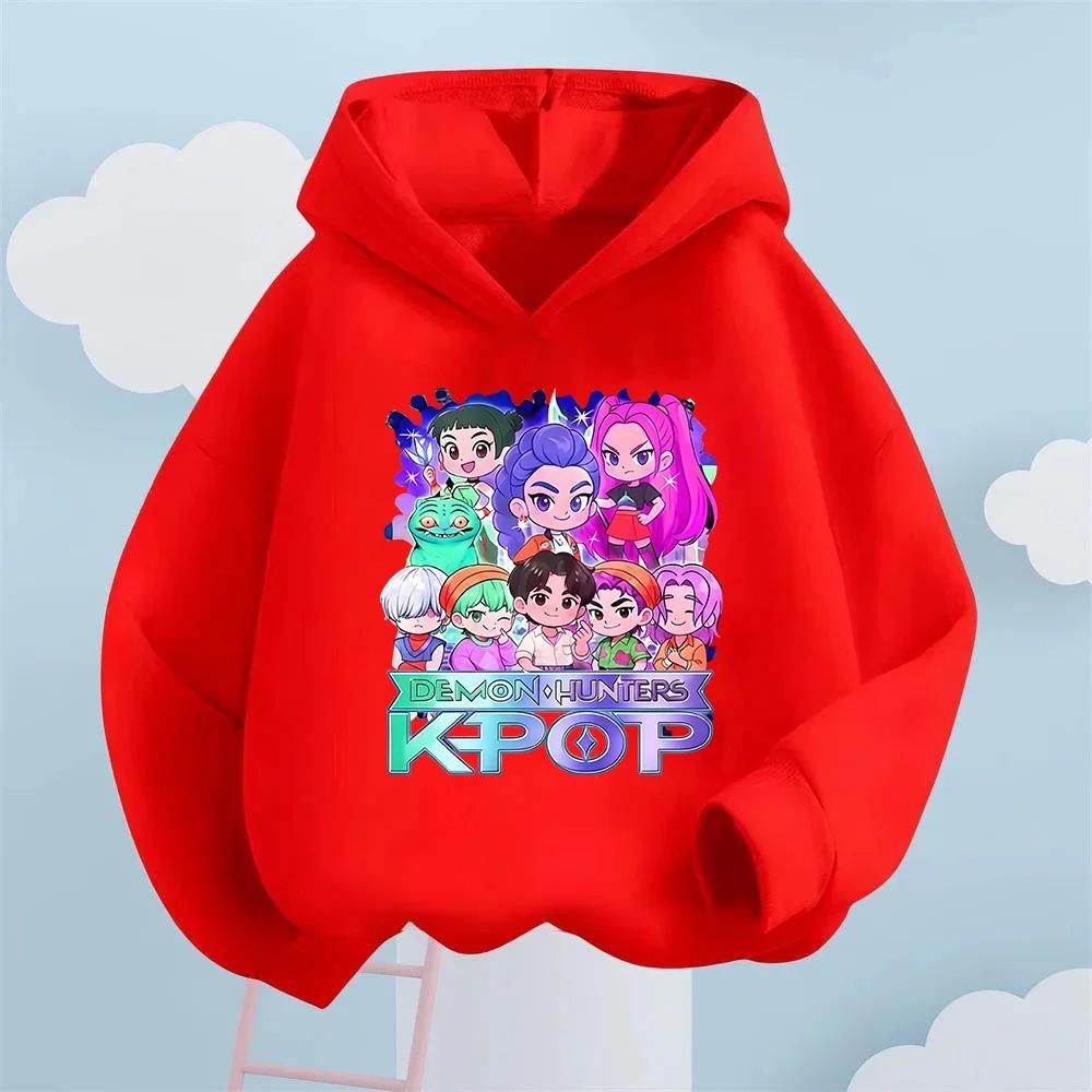 Korean KPop Devil Hunter Cartoon Girl Hooded Sweatshirt Warm Children's Wave Fashion Casual Top Casual Girls' Clothing