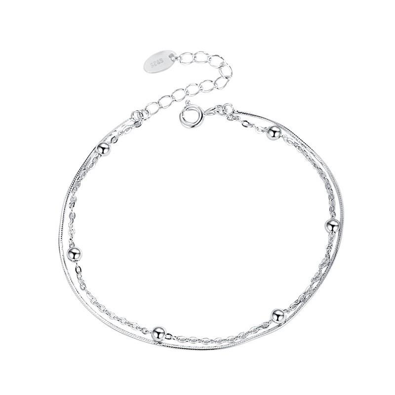Fashionable Light Luxury Double Layered Wind Bracelet Sterling Silver S925 Cross Bead Bracelet for Women Simple Niche Design Internet Celebrity