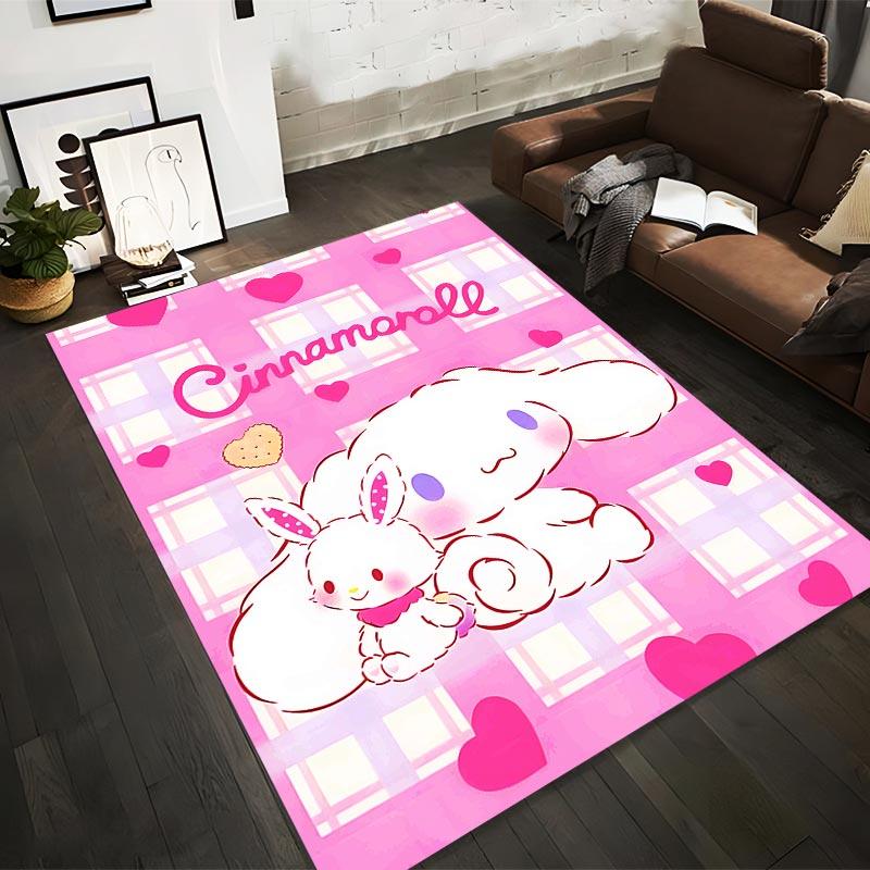

Cute Pink Plaid Carpet with Cinnamoroll Bunny and Heart Pattern for Kids Room Suitable for use as an anti-slip1 for1room and bedroom sofas 40x60cm( 15x23in )