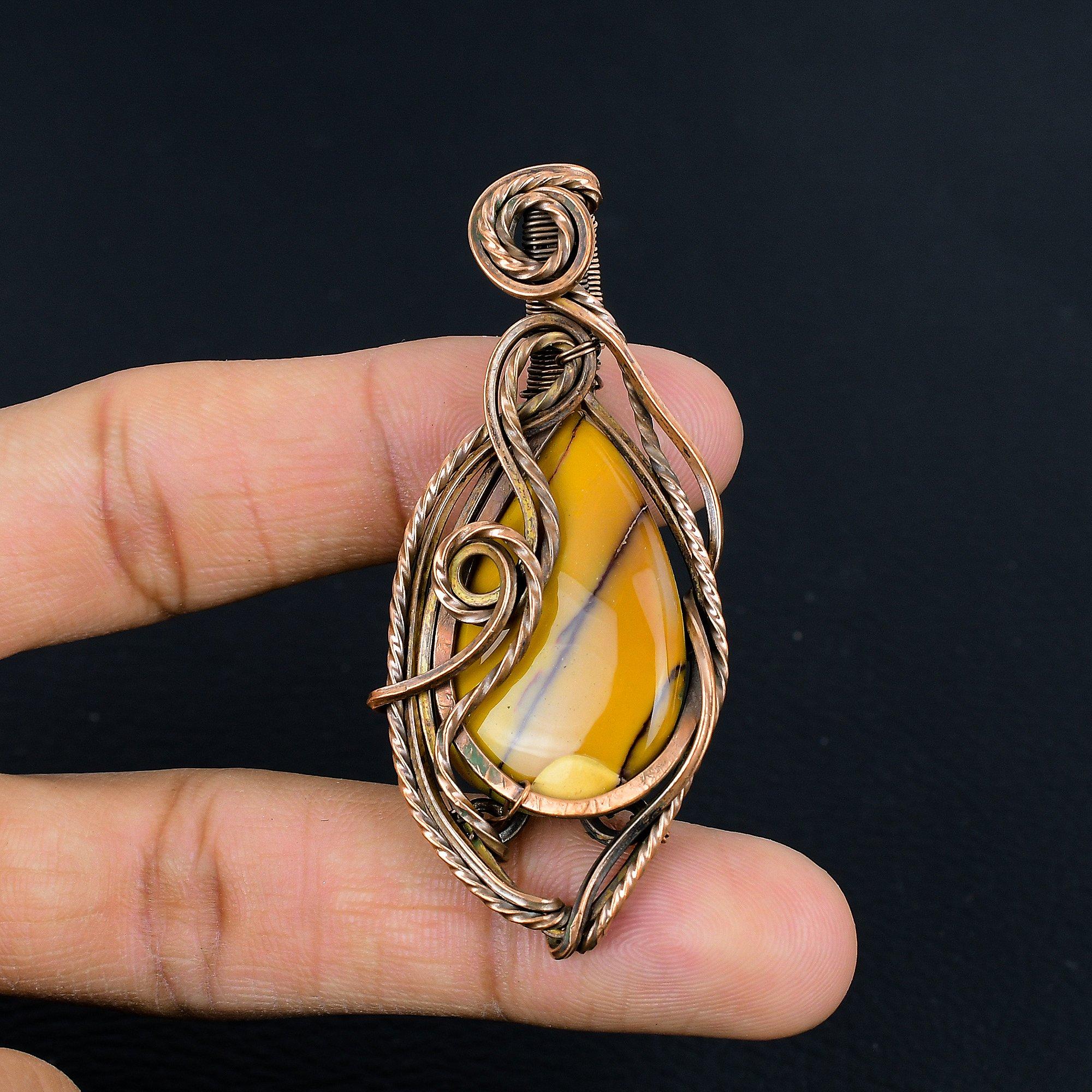 

Подвеска из мокаита, подвеска, обернутая медной проволокой 999 пробы, ювелирное изделие из драгоценного камня ручной работы, подарки для жены, совершенно новая подвеска 2.44 Inches