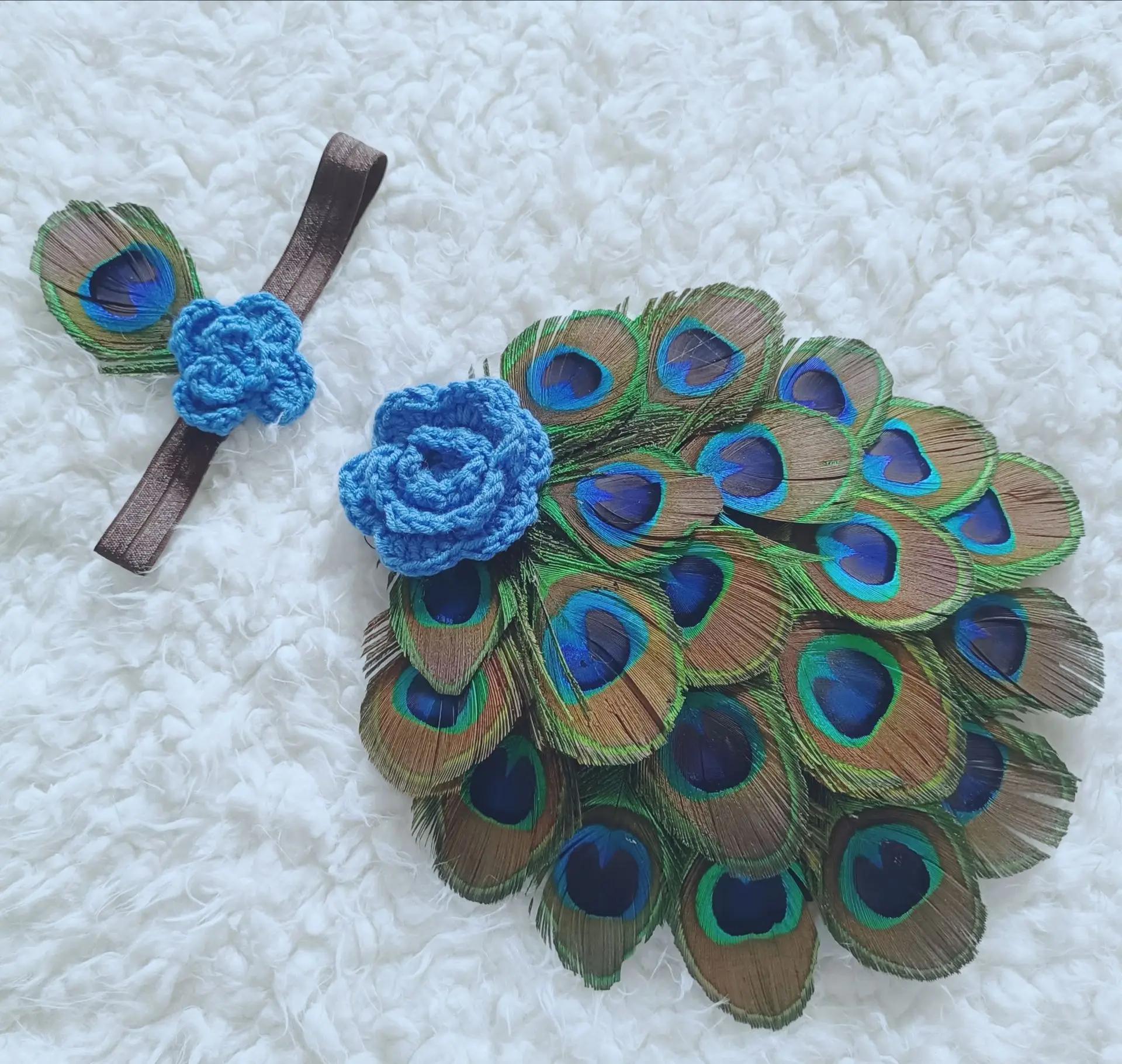 

Трансграничные источники головной убор для младенца павлиньи перья реквизит для фотосъемки новорожденных новый стодневный детский фотомоделирование одежда 0-2months