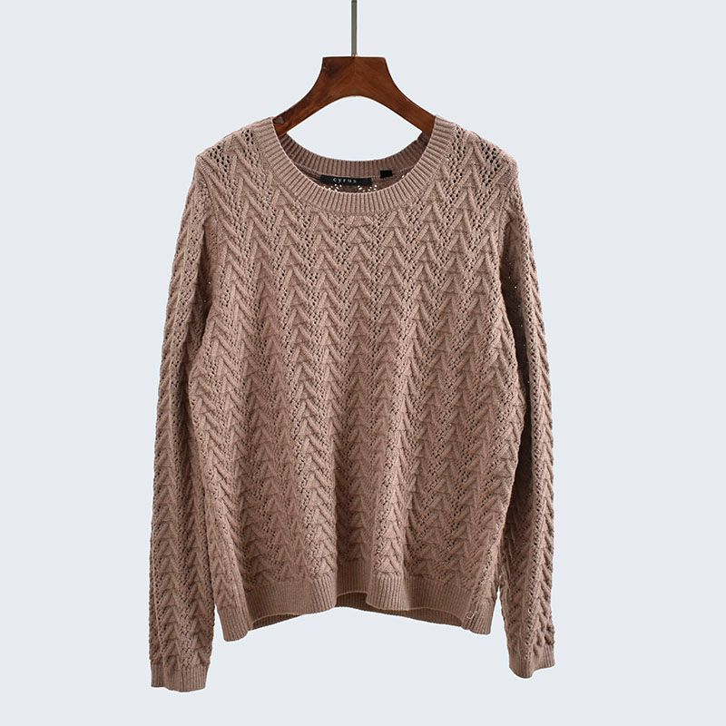 Export Yuan Single round Neck Loose Long Sleeves High Quality Computer Woven Flower Pure Color Pullover Bottoming Shirt Women's Knitting Sweater