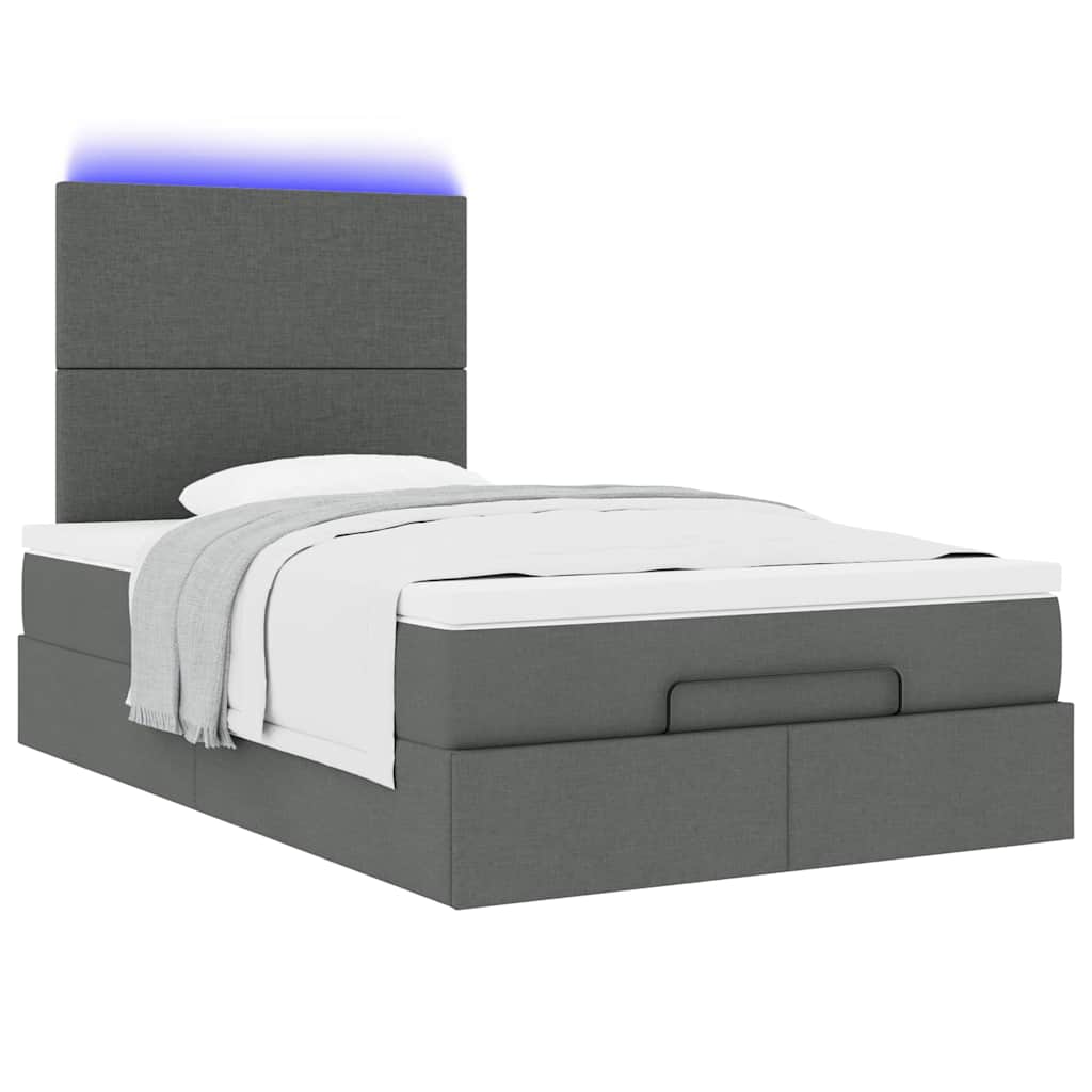 Enjoy Restful Nights with This Ottoman Bed with Mattress and LEDs In Dark Gray 120 X 200 Cm Fabric