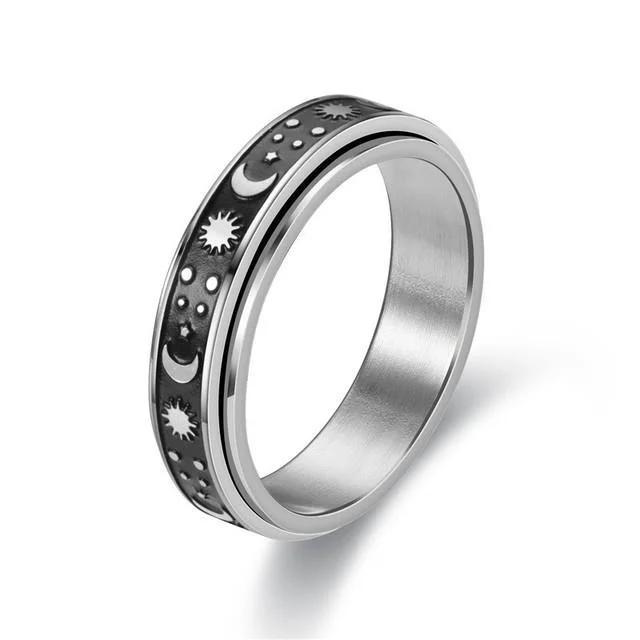 Trendy Punk Anxiety Ring for Women And Men with Moon Design Stainless Steel Anti-Stress Fidget Ring Fashionable Rotating