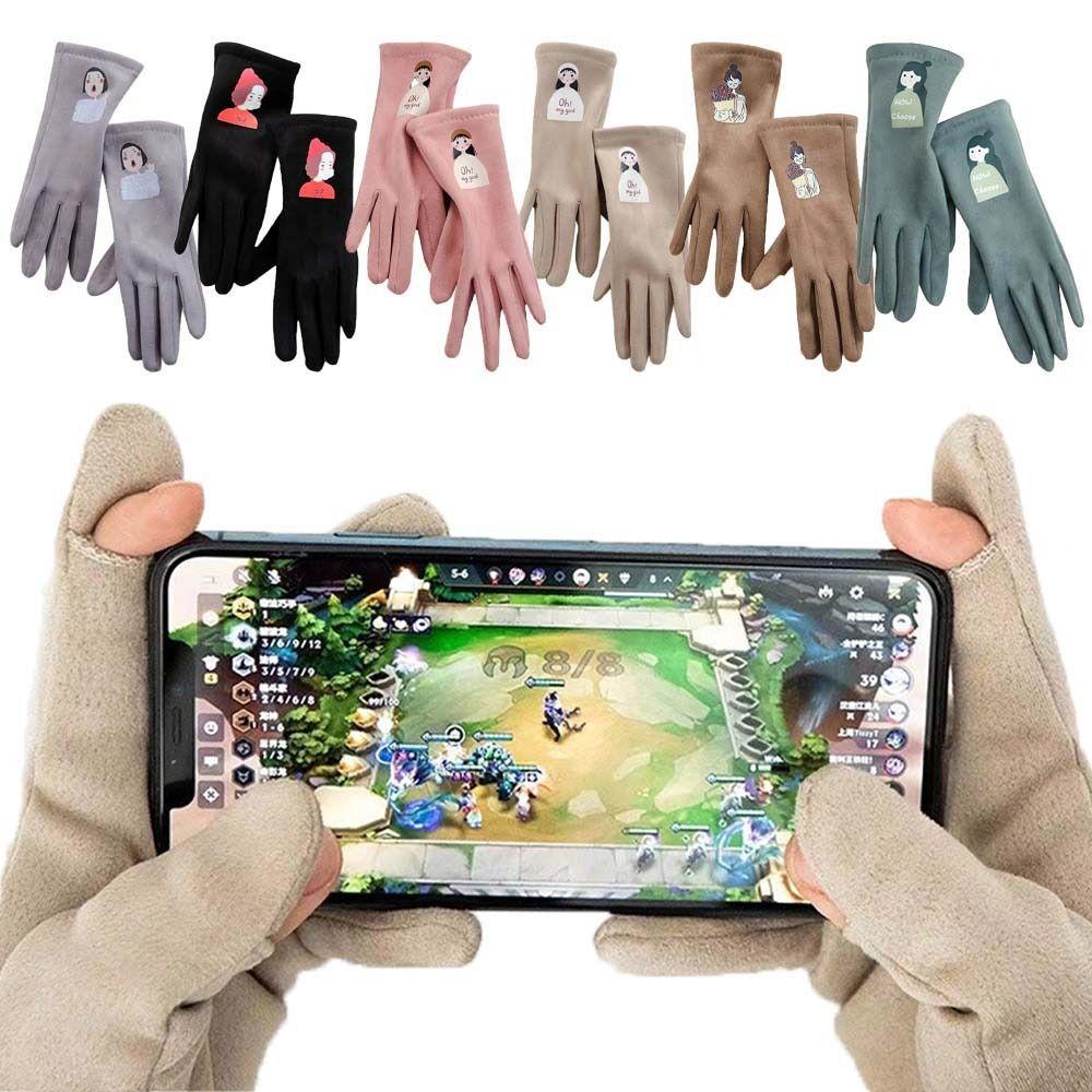 

Print Girls Winter Velvet Gloves Letter Cartoon Mittens Cute Five Finger Driving Gloves Winter