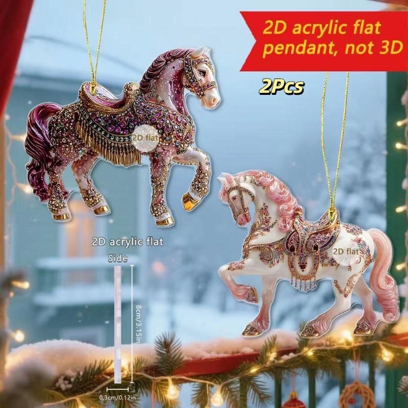 2/3/8Pcs Christmas 2D Flat Acrylic Horse Keychain Pendant Home Decoration Gift Festive Aesthetic Car Hanging Ornament Keychain