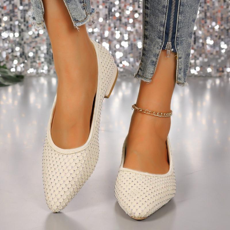 Retro Shallow-cut Fashion Single-shoe Women's 2026 Spring New Bright Diamond Pointed Toe Full Diamond One-foot Flat Shoes