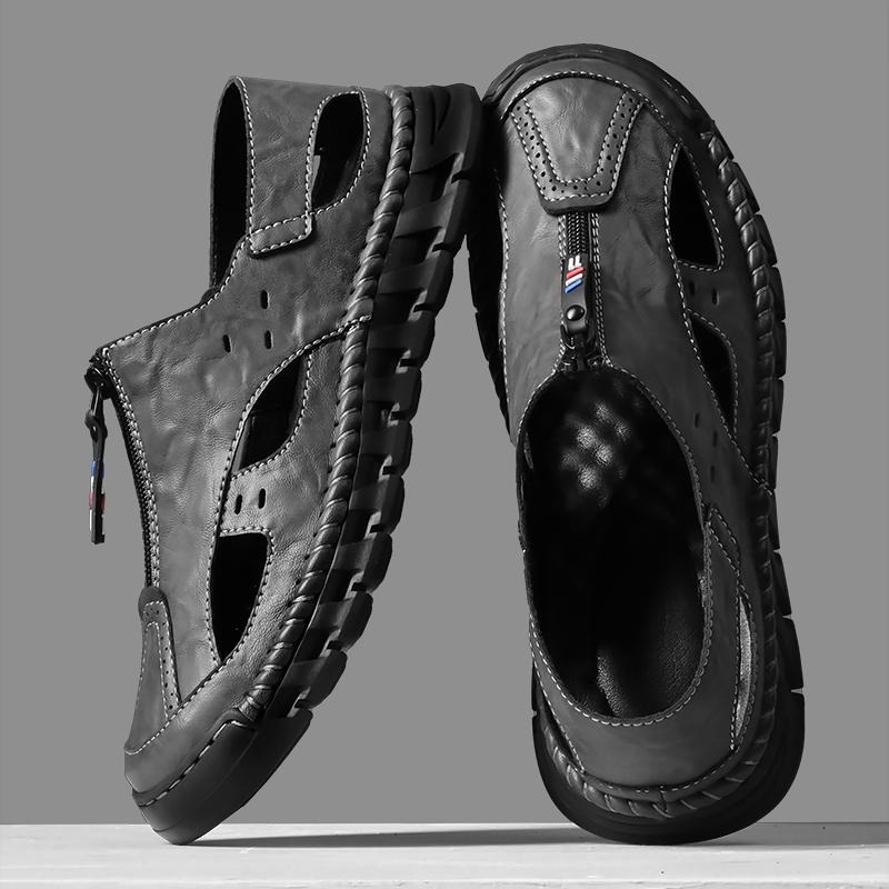Fashion Leather Sandals Man Casual Loafers Luxury Design Slip on Male Dress Sandals Leisure Style Big Size Outdoor Wear-resistant Sole