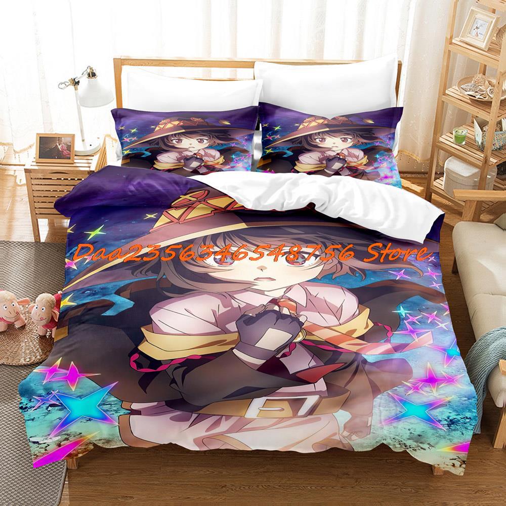 Megumin Konosuba Beding Set Single Twin Ful Quen King-Sized Dimensionsd Dimensions Bed Linen Set Aldult Kid Bedrom Duvetcover Sets 3D Anime Bed Shet
