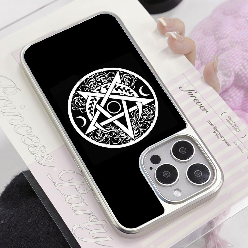 Aesthetic Pentagram Phone Case for iPhone 17 16 15 14 13 12 11 Air Pro Max Plus Electroplated Silver Cover