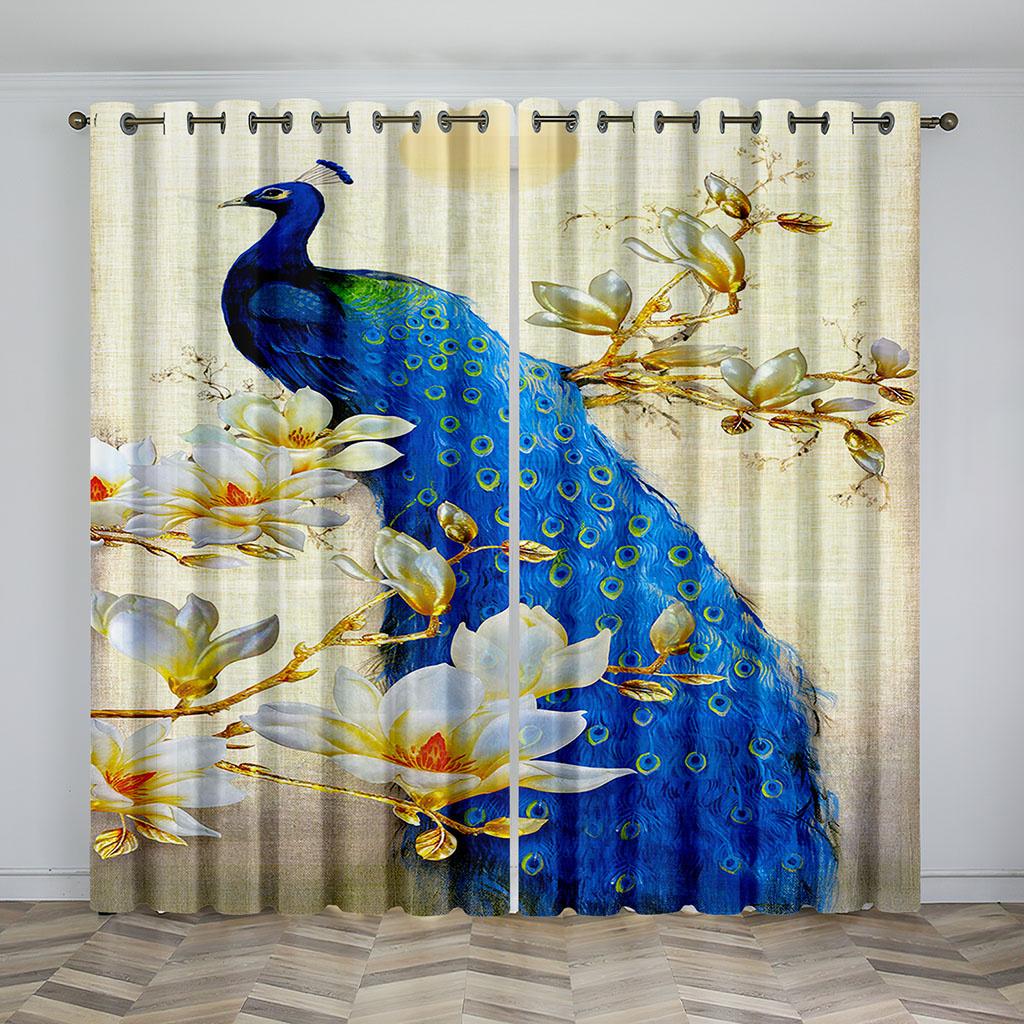 

3D Luxury Home Decor Animal Peacock Gold Texture Curtains 2 Panel Living Room Bedroom Study Children s Room Decor 50W130H(CM)X2PCS&HooK