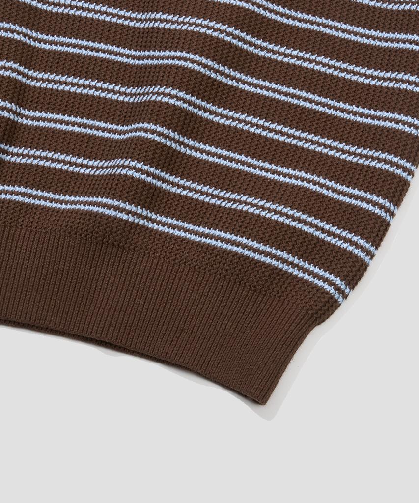Age O.D. Collar Button Stripe Half Knit [Brown]