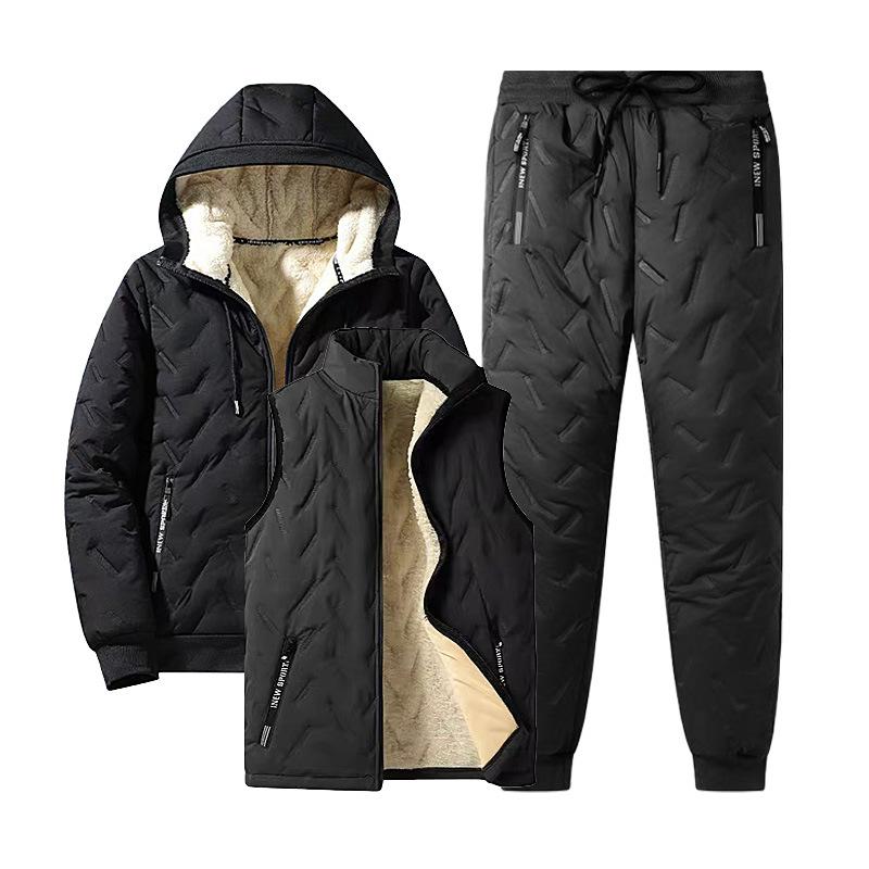 Autumn and Winter Men  Warm Tracksuit Outdoor  Lamb Woolen Fleece Jacket +vest and Pants Sportswear Male Parka Jacket 3 Piece Set