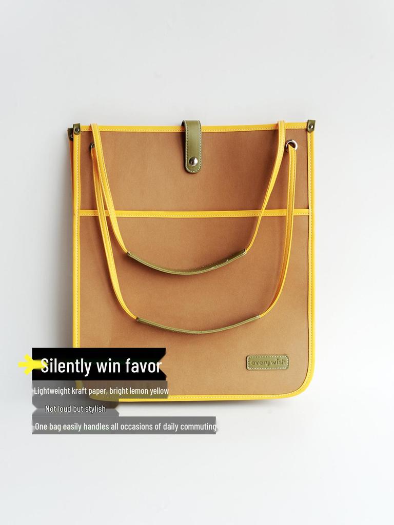 2025 Color Block Tote - Large Capacity, Lightweight Kraft Paper Shoulder Bag for Spring/Summer, Women's Casual Commute