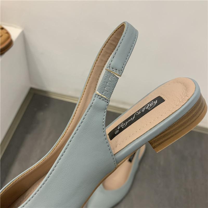 Fashion Elegant Slingback Flat Sandals Women Solid Leather Pointed Toe Shoes Summer Ladies Rear Strap Sandalias Low Heel Mary Janes 2025