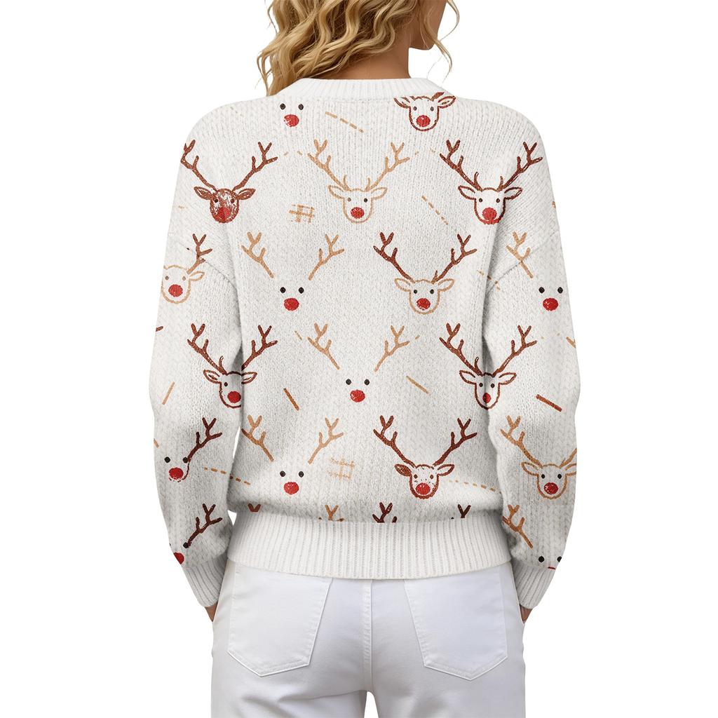 Women's Soft Christmas Print Crewneck Long Sleeve Sweater for Fall Winter