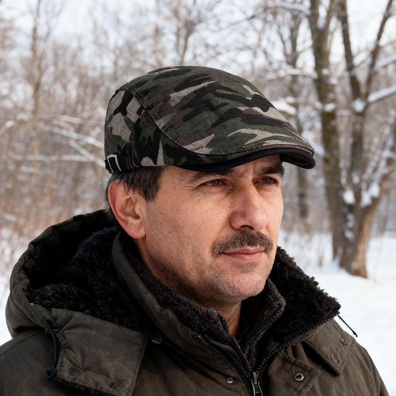 Мужская камуфляжная беретка Тонкая дышащая козырек Плоские шляпы Повседневные береты с козырьком Шляпа Регулируемая