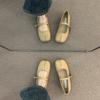 Flat-bottomed gentle evening shoes French cream yellow pig's trotters single shoes women's spring and autumn soft-soled split-toed Mary Jane grandma l