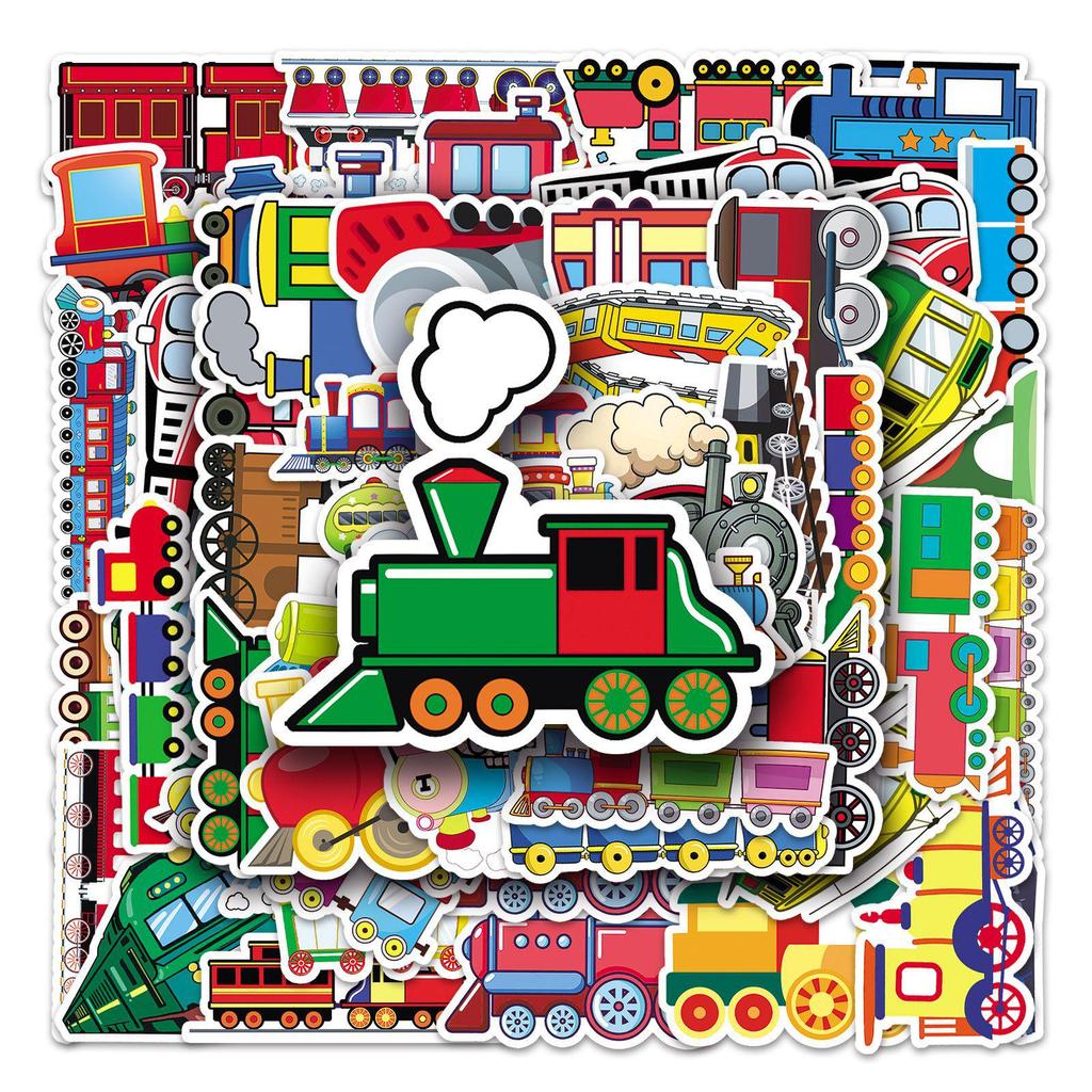50 Sheets of Cute Train Cartoon Stickers - Waterproof DIY for Phones & Suitcases